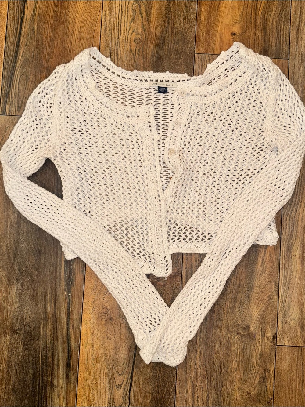 American Eagle Outfitters Cropped Open-Knit Cream Cardigan